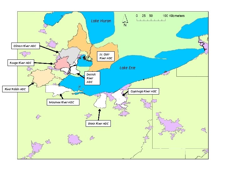 Lake Huron Clinton River AOC St. Clair River AOC Rouge River AOC Lake Erie