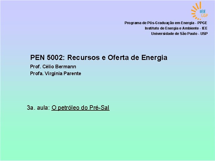 Programa de Pós-Graduação em Energia - PPGE Instituto de Energia e Ambiente - IEE
