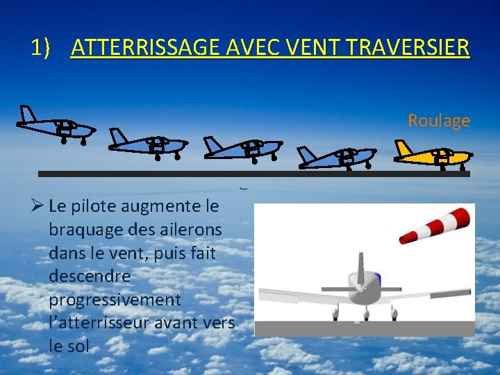 1) ATTERRISSAGE AVEC VENT TRAVERSIER Roulage Ø Le pilote augmente le braquage des ailerons