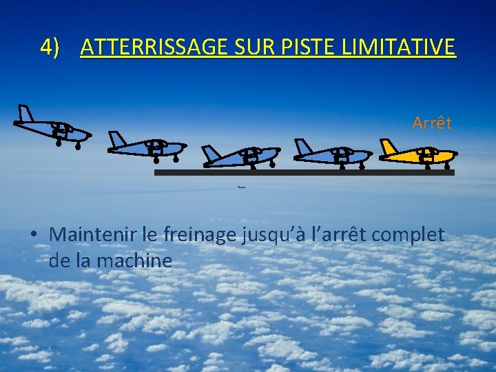 4) ATTERRISSAGE SUR PISTE LIMITATIVE Arrêt • Maintenir le freinage jusqu’à l’arrêt complet de