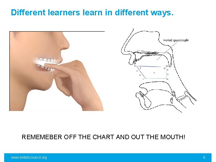 Different learners learn in different ways. REMEMEBER OFF THE CHART AND OUT THE MOUTH!