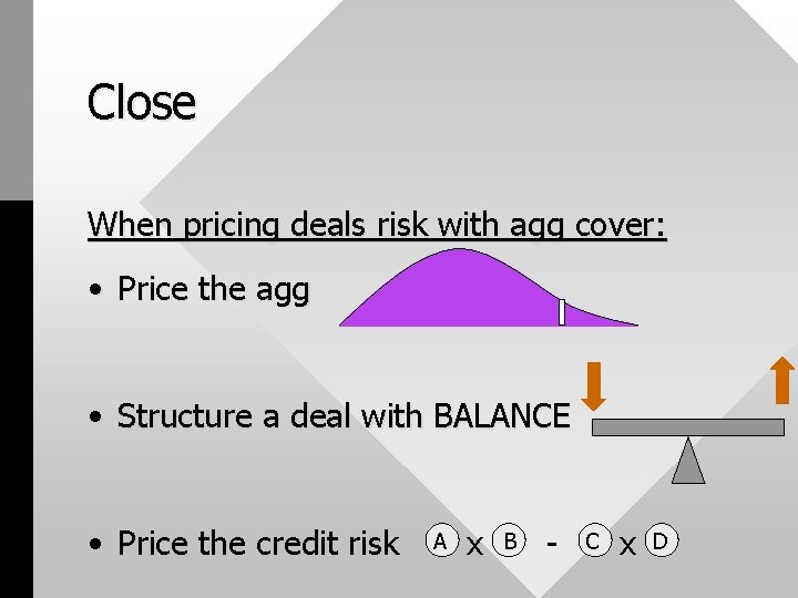 Close When pricing deals risk with agg cover: • Price the agg • Structure