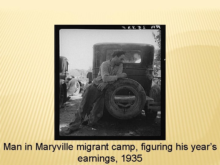 Man in Maryville migrant camp, figuring his year’s earnings, 1935 