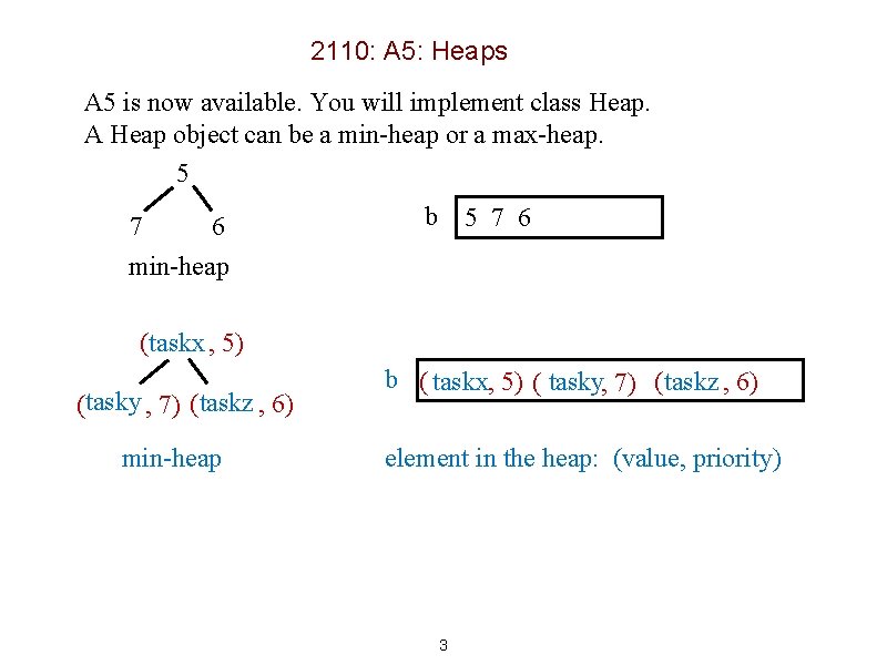 2110: A 5: Heaps A 5 is now available. You will implement class Heap.