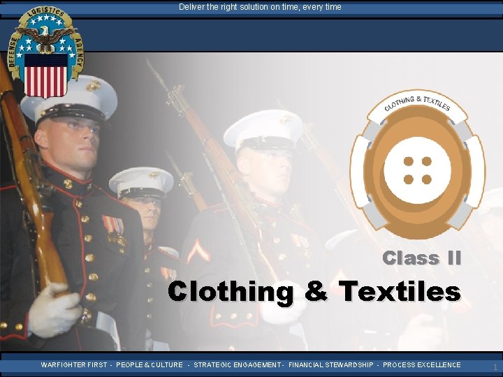 Deliver the right solution on time, every time Class II Clothing & Textiles WARFIGHTER