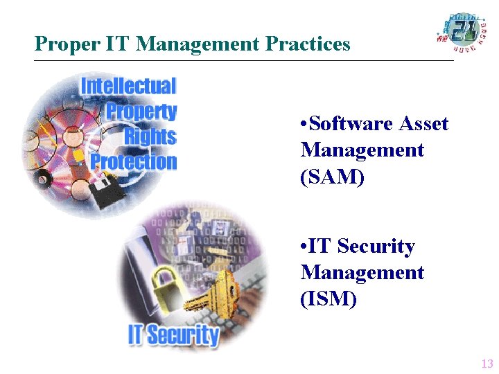 Proper IT Management Practices • Software Asset Management (SAM) • IT Security Management (ISM)