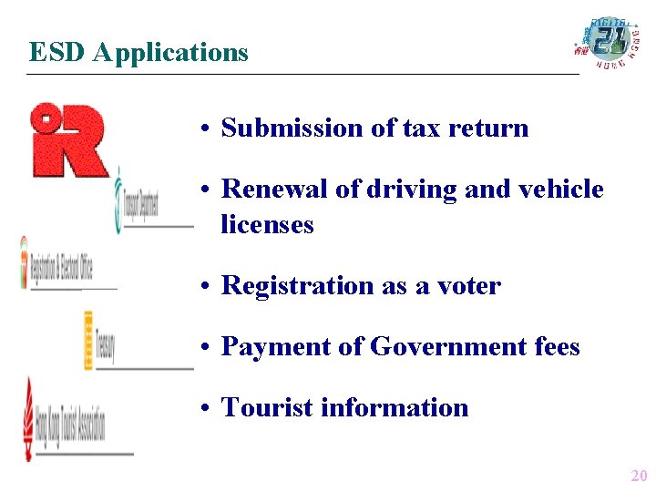 ESD Applications • Submission of tax return • Renewal of driving and vehicle licenses