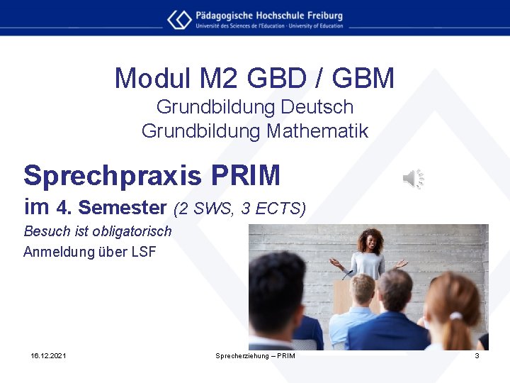 Modul M 2 GBD / GBM Grundbildung Deutsch Grundbildung Mathematik Sprechpraxis PRIM im 4.