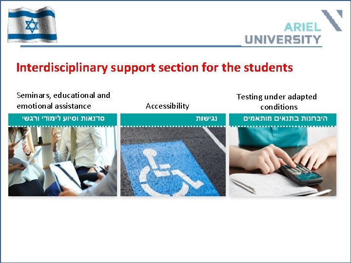 Interdisciplinary support section for the students Seminars, educational and emotional assistance Accessibility Testing under