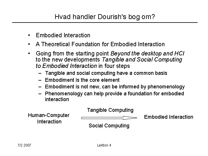Hvad handler Dourish's bog om? • Embodied Interaction • A Theoretical Foundation for Embodied