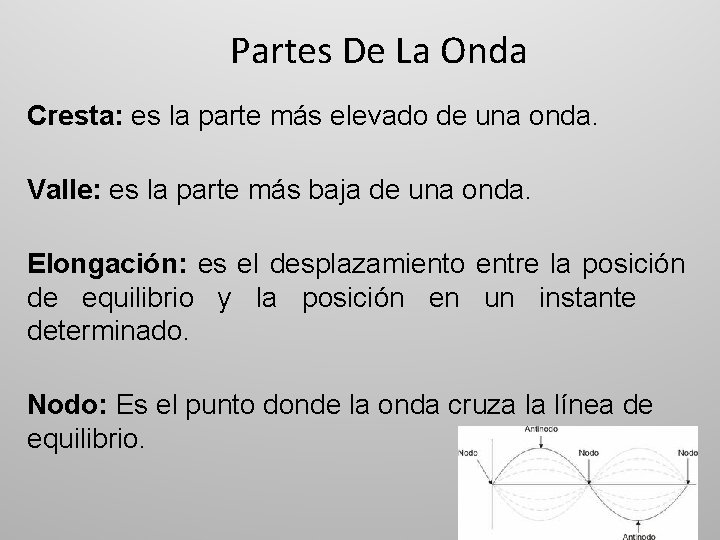 Partes De La Onda Cresta: es la parte más elevado de una onda. Valle: