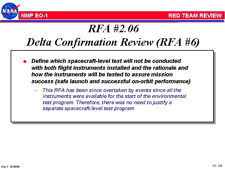 NMP /EO-1 RED TEAM REVIEW RFA #2. 06 Delta Confirmation Review (RFA #6) u