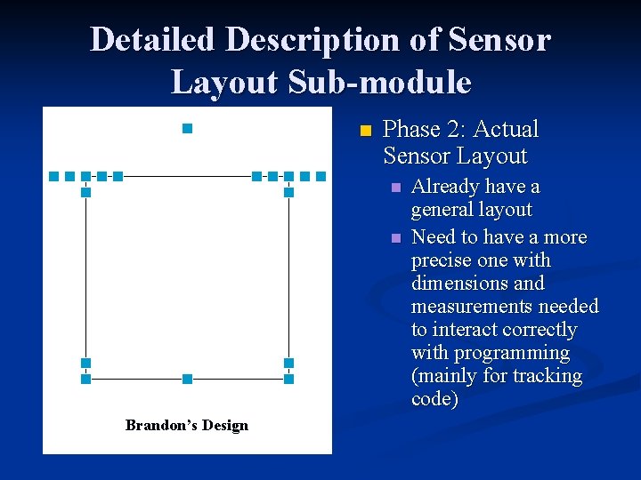 Detailed Description of Sensor Layout Sub-module n Phase 2: Actual Sensor Layout n n