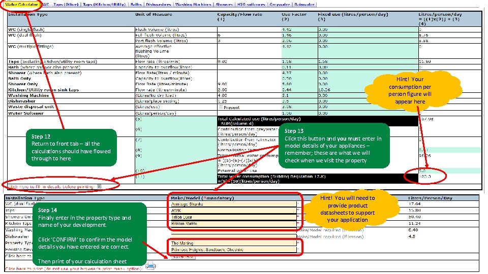 Hint! Your consumption person figure will appear here Step 12 Return to front tab