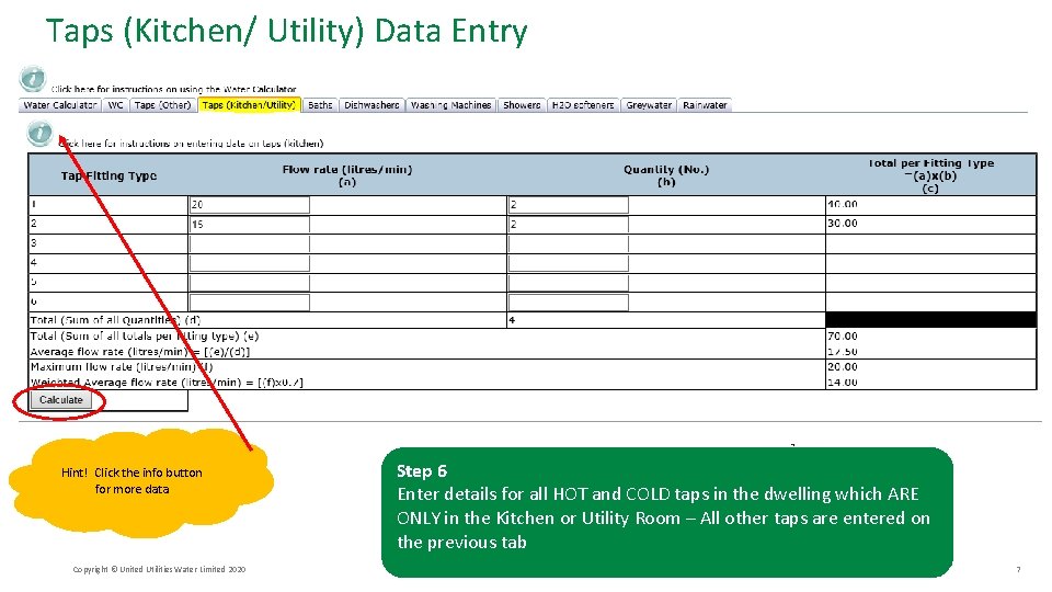 Taps (Kitchen/ Utility) Data Entry Hint! Click the info button for more data Copyright