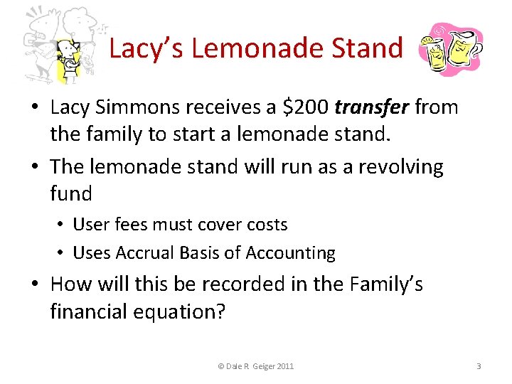 Lacy’s Lemonade Stand • Lacy Simmons receives a $200 transfer from the family to