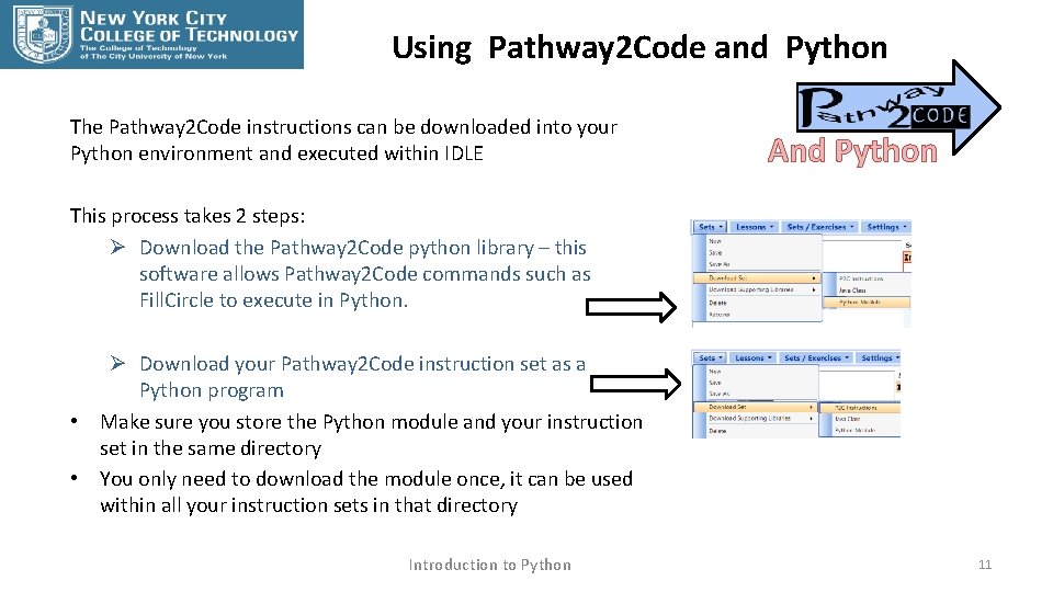 Using Pathway 2 Code and Python The Pathway 2 Code instructions can be downloaded