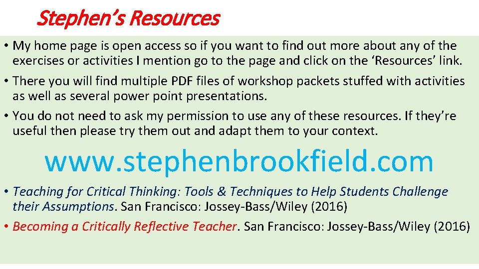 Stephen’s Resources • My home page is open access so if you want to