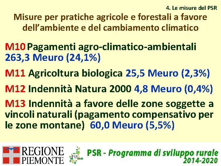 4. Le misure del PSR Misure per pratiche agricole e forestali a favore dell’ambiente