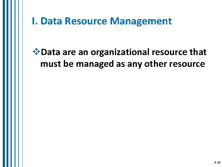 I. Data Resource Management v. Data are an organizational resource that must be managed