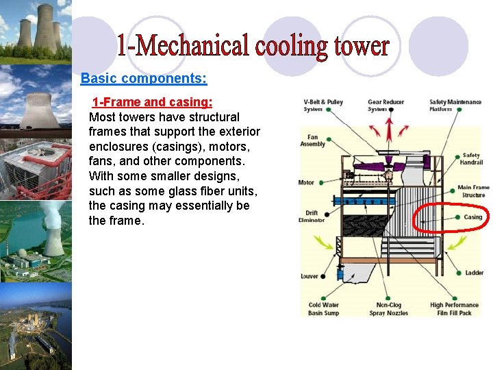 Basic components: 1 -Frame and casing: Most towers have structural frames that support the