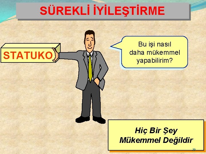 SÜREKLİ İYİLEŞTİRME STATUKO Bu işi nasıl daha mükemmel yapabilirim? Hiç Bir Şey Mükemmel Değildir