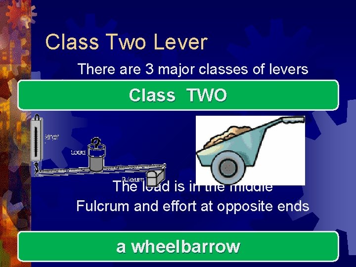 Class Two Lever There are 3 major classes of levers Class TWO The load