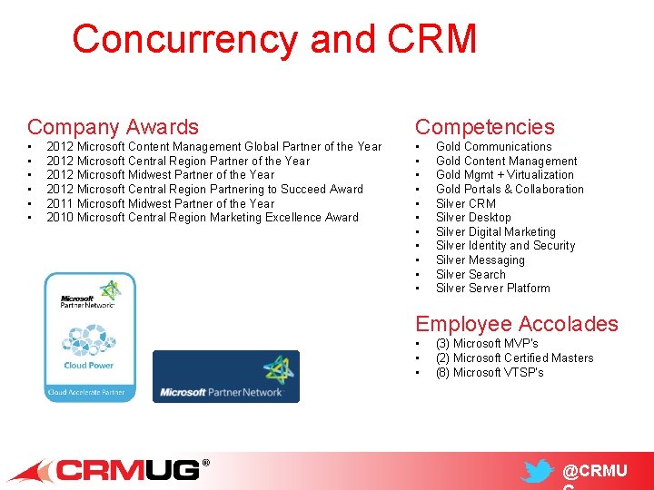 Concurrency and CRM Company Awards Competencies • • • • • 2012 Microsoft Content