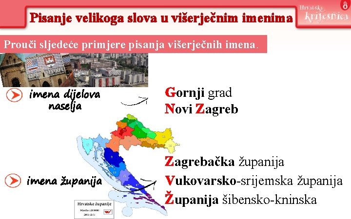 Pisanje velikoga slova u višerječnim imenima Prouči sljedeće primjere pisanja višerječnih imena dijelova naselja