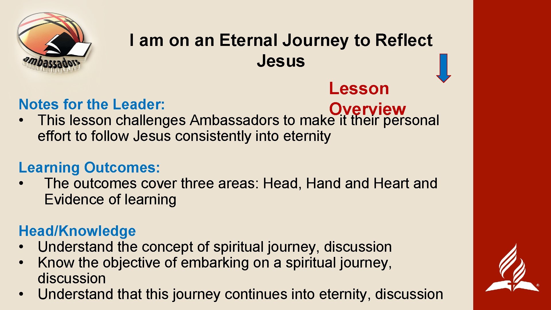 I am on an Eternal Journey to Reflect Jesus Lesson Overview Notes for the