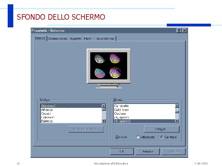 SFONDO DELLO SCHERMO 32 Introduzione all'Informatica 7 Ott 2003 