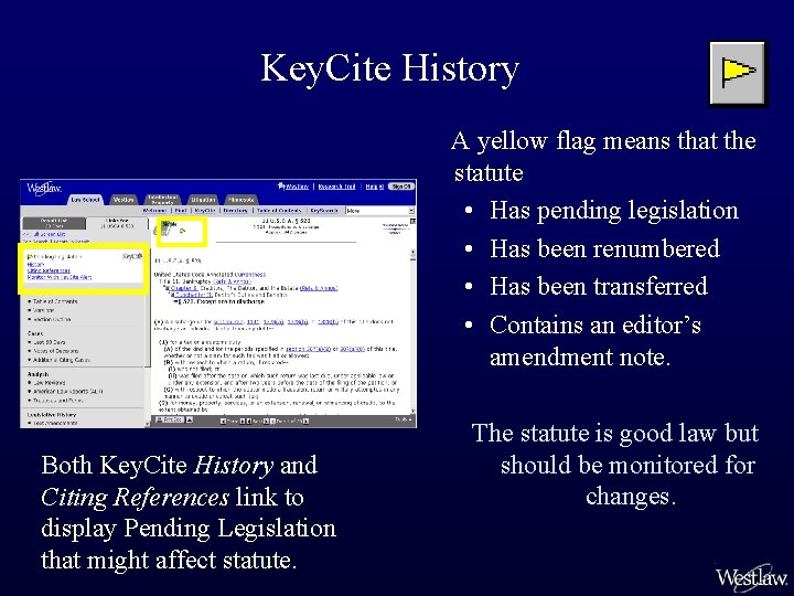 Key. Cite History A yellow flag means that the statute • Has pending legislation