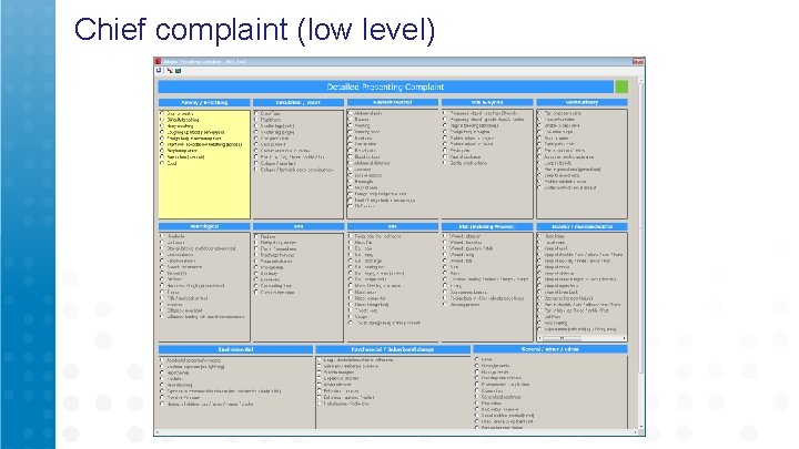 Chief complaint (low level) 