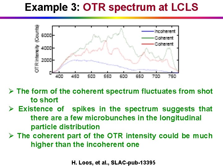 Example 3: OTR spectrum at LCLS Ø The form of the coherent spectrum fluctuates