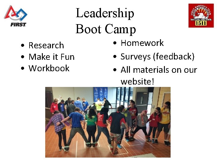 Leadership Boot Camp • Research • Make it Fun • Workbook • Homework •