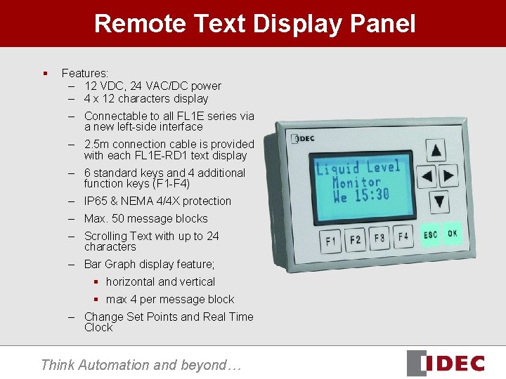 Remote Text Display Panel § Features: – 12 VDC, 24 VAC/DC power – 4 Remote Text Display Panel § Features: – 12 VDC, 24 VAC/DC power – 4