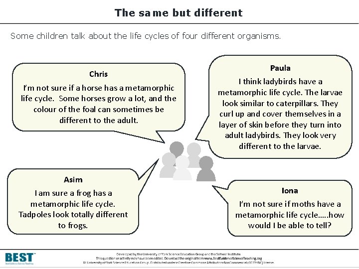 The same but different Some children talk about the life cycles of four different