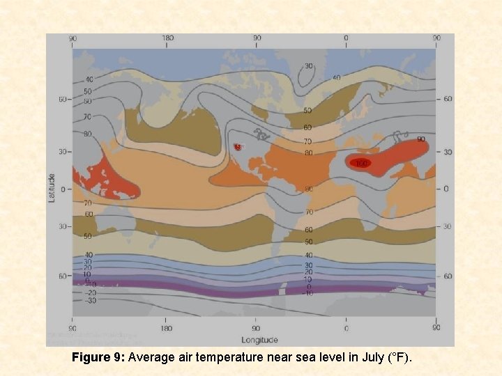 Figure 9: Average air temperature near sea level in July (°F). 