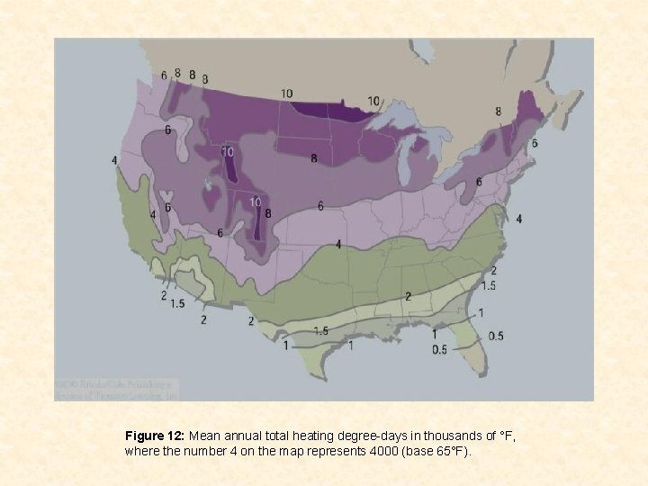 Figure 12: Mean annual total heating degree-days in thousands of °F, where the number