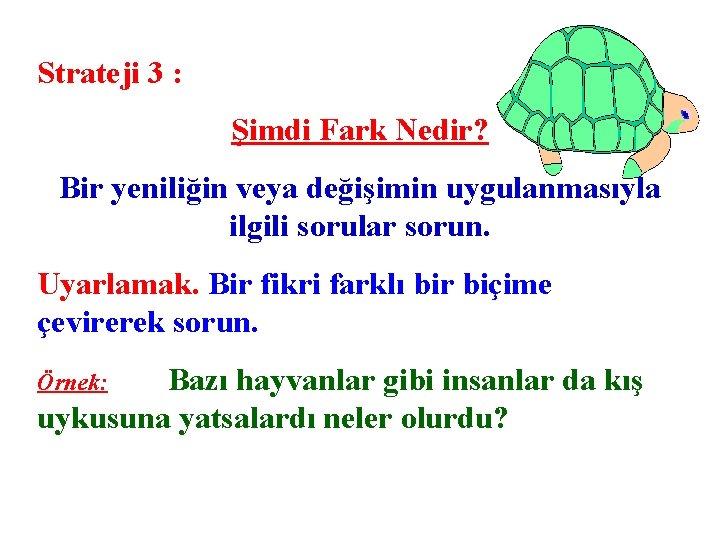 Strateji 3 : Şimdi Fark Nedir? Bir yeniliğin veya değişimin uygulanmasıyla ilgili sorular sorun.