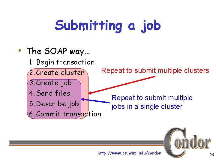 Submitting a job • The SOAP way… 1. Begin transaction Repeat to submit multiple