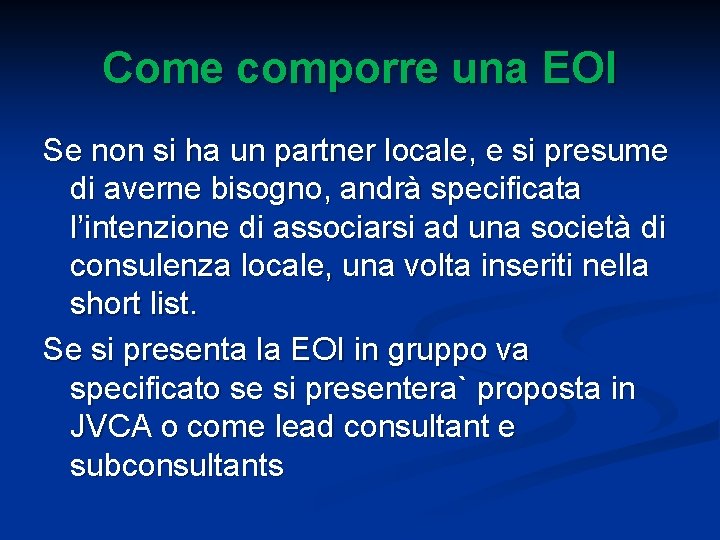 Come comporre una EOI Se non si ha un partner locale, e si presume