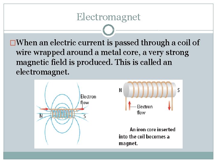 Electromagnet �When an electric current is passed through a coil of wire wrapped around