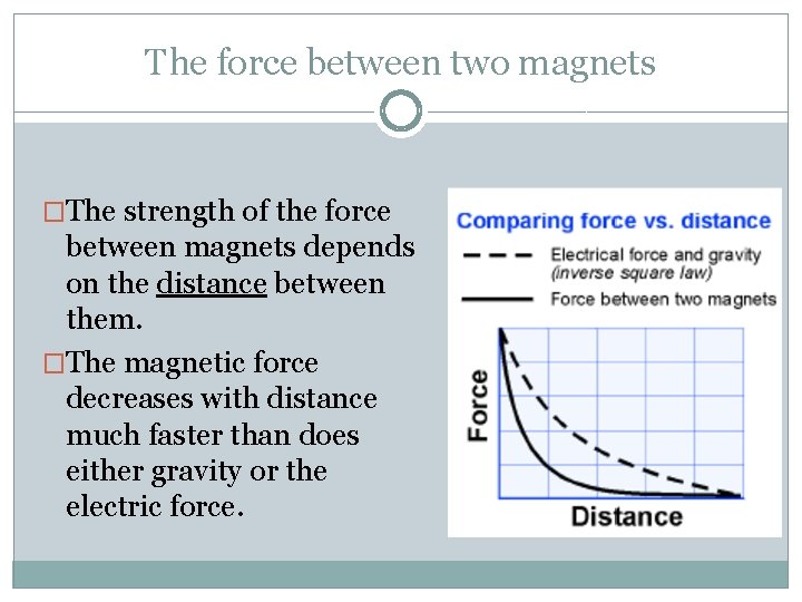 The force between two magnets �The strength of the force between magnets depends on