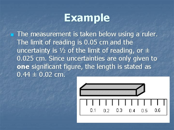 Example n The measurement is taken below using a ruler. The limit of reading