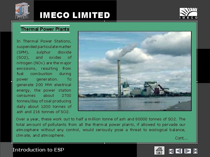 IMECO LIMITED Thermal Power Plants In Thermal Power Stations, suspended particulate matter (SPM), sulphur