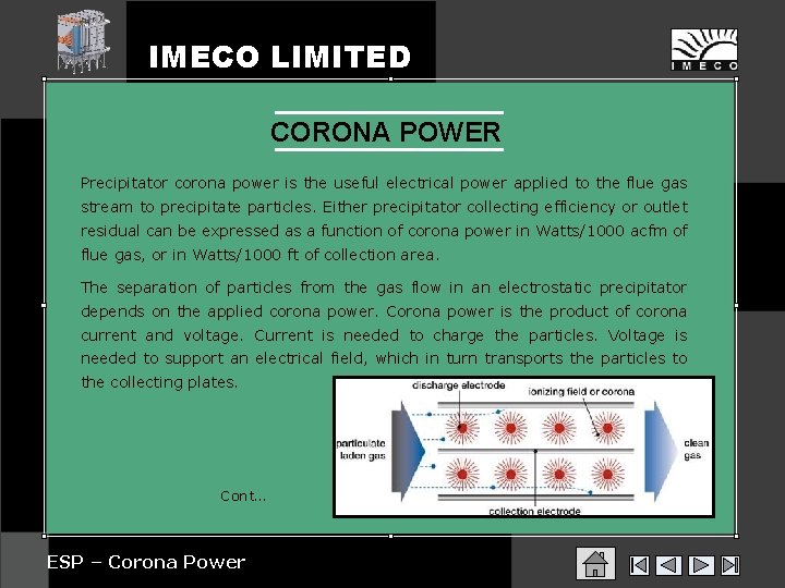 IMECO LIMITED CORONA POWER Precipitator corona power is the useful electrical power applied to