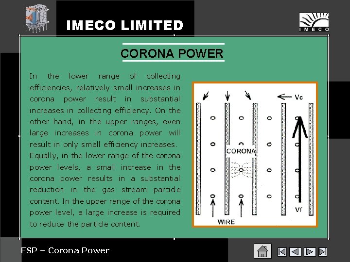 IMECO LIMITED CORONA POWER In the lower range of collecting efficiencies, relatively small increases