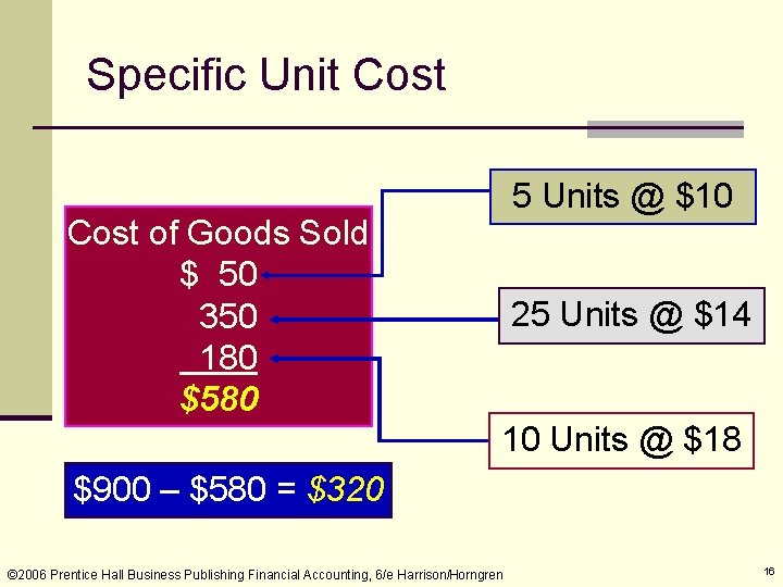 Specific Unit Cost 5 Units @ $10 Cost of Goods Sold $ 50 350
