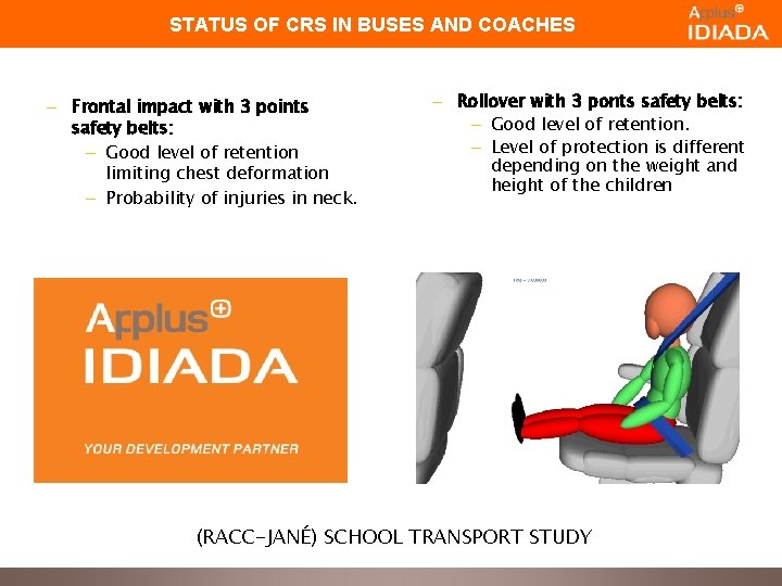 STATUS OF CRS IN BUSES AND COACHES – Frontal impact with 3 points safety